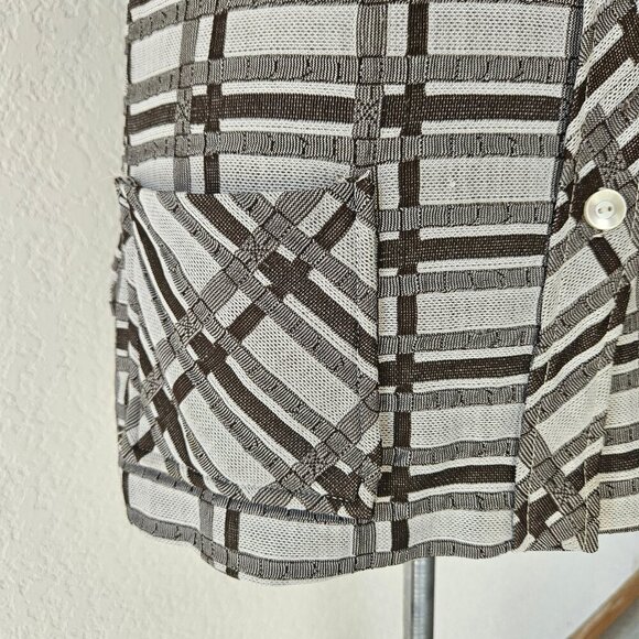 Vintage 70s Brown Gray Plaid Double Knit Polyester Tunic Top Shirt Pockets S/M - Picture 5 of 7